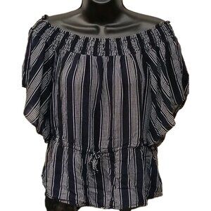 Abercrombie And Fitch Navy Striped Peplum Off Shoulder Blouse XS Coastal Boho